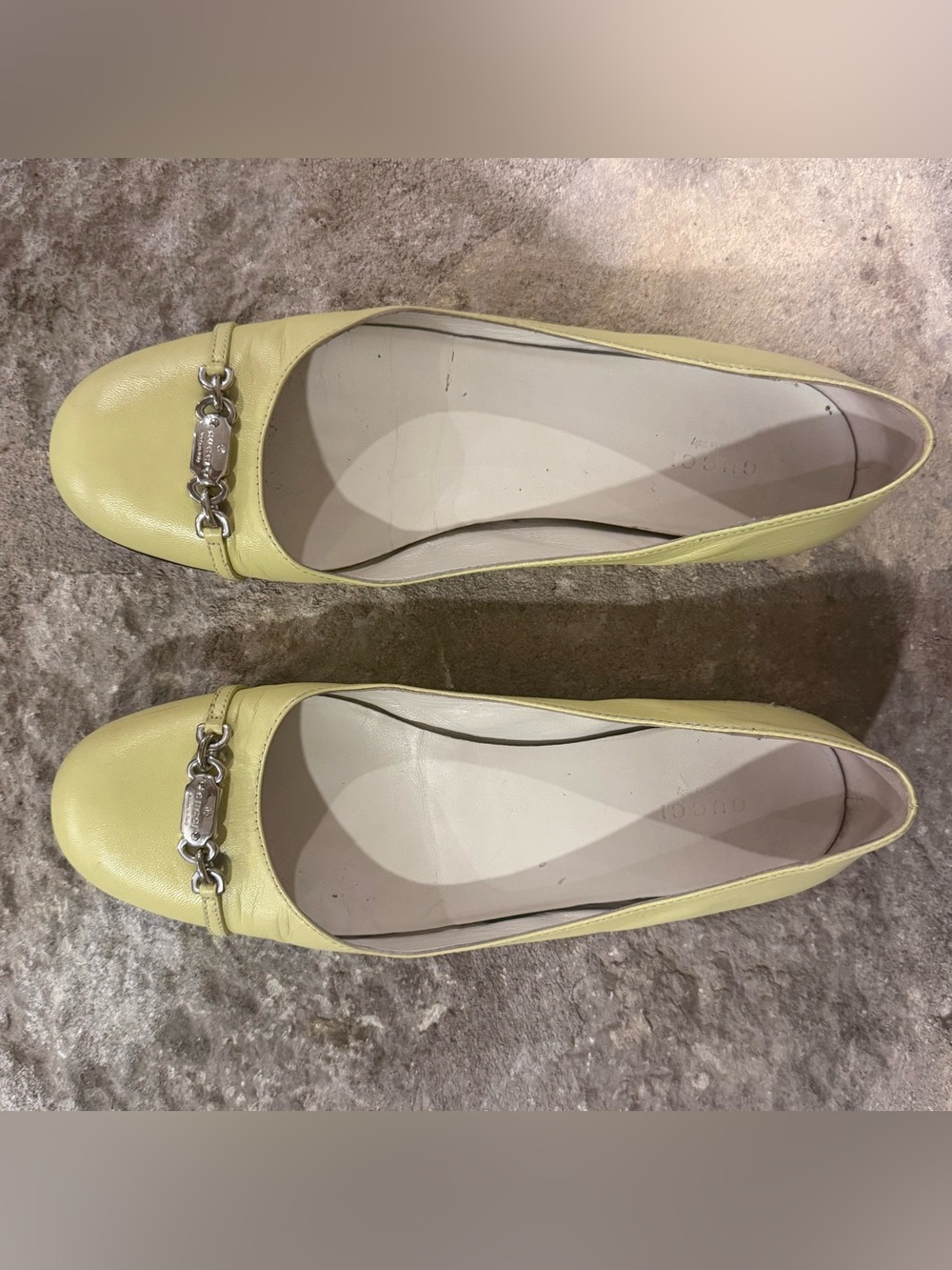 Gucci Lemon Yellow Leather Horsebit Ballet Flats